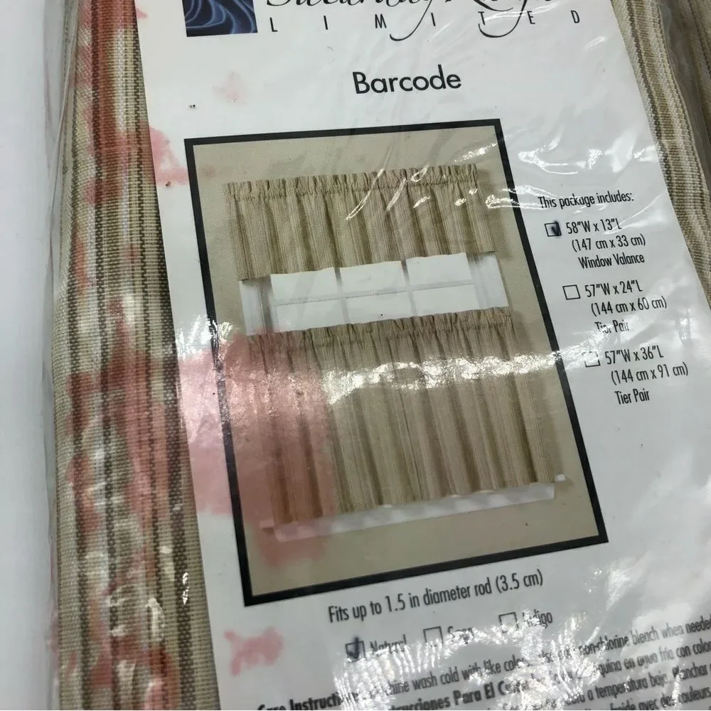Saturday Knight TWO 58x13 Inch‎ Window Valences Stripe Barcode Natural Cream NEW